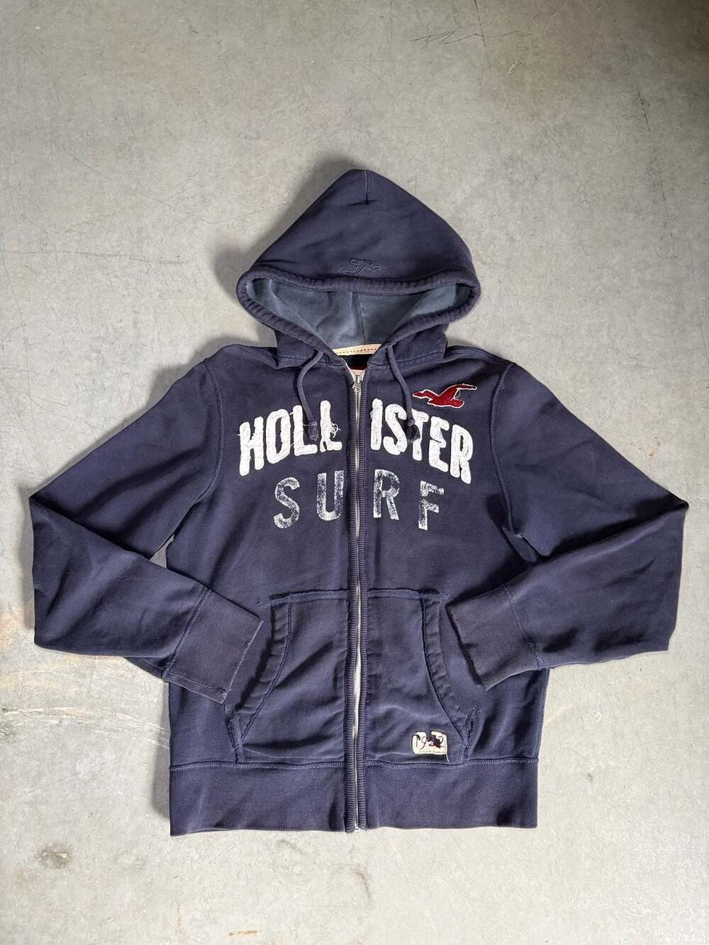 Y2K Hollister Surf Zip Up Hoodie Size L Navy Blue